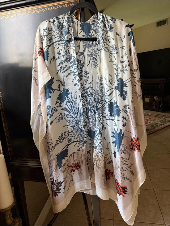 Tops - Sheer Kimono Cover-Up in Cream, Navy & Orange exquisite washable lightweight